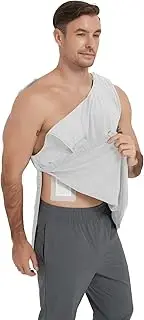 [Codida] Cotton Men's Post Shoulder Surgery Tank Top Clothes After Rotator Cuff Surgery Chemo Port Access Shirt with Snaps, Light Gray, Medium