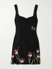[Clio Peppiatt] Clio Peppiatt - Tulip Bead-embellished Stretch-tulle Mini Dress - Black - x large x large Black