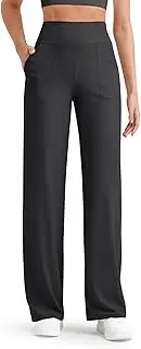 [G4Free] Women Casual Ribbed Wide Leg Pants with Pockets Lightweight High Waist Yoga Pants Petite/Regular/Tall