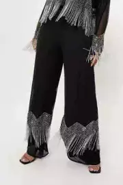 NWT NASTY GAL Sz 14 Black Chevron Beaded Sequined Embellished Pants Trousers