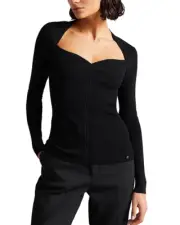 NWT Ted Baker Helenh Sweetheart Neckline Black Knit Top, Size 2/US 6