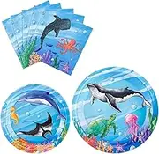 Ocean Party Plates and Napkins Set - 48 Pcs Ocean Theme Party Decorations for Boys Kids Under the Sea Party Tableware Set for 16 Guests Sea Animal Underwater Birthday Baby Shower Party Supplies