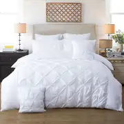 Diamond Pintuck Super King Size Bed Quilt Doona Duvet Cover & Pillow Cases Set - White