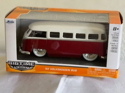 JADA 1:32 BigTime Kustoms 62 Volkswagen Bus, White/Red Diecast Model VW Bus NEW