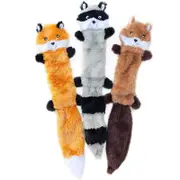 Catzon 3Pcs No Stuffing Squeak Plush Dog Toy Fox Raccoon Squirrel