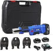 MMNZE Electric Crimper Tube Pipe Crimping Rechargeable Force Logic Press Tool Kit with 1/2" 3/4" 1" Pro Press Jaws and Battery, 3T 1" Stroke, LS-1525