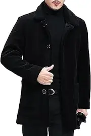 [Qolkmuiy-GJ] Men's Autumn Winter Casual Shaggy Coat Soft Warm Jackets with Pockets Fluffy Cozy Lamb Wool Lapel Coats