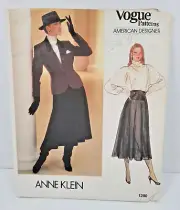 Vogue American Designer Pattern 1280 Anne Klein 1980s Jacket Skirt Blouse Sz 12