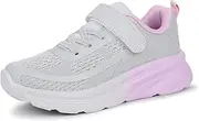 [Tobfis] Boys Girls Kids Arch Support Tennis Athletic Running Shoes Breathable Lightweight Strap Casual School Walking Sneakers(Toddler/Little Kid/Big Kid), Grey/Pink, 2 Little Kid