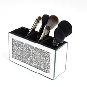 SERENA'S ® Mirrored Makeup Brush Holder Organiser Crushed Diamond Beauty box 3 Slots Glass Cosmetics Brushes Storage Case Remote Pen and Pencil Holder for Desk, Eyeliners Display Vanity