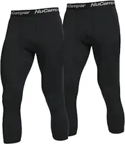 [NuCamper] Men's 3/4 Compression Pants Running Leggings Sports Tights Quick Dry Base Layer Bottoms for Basketball Workout