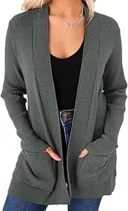imesrun Womens Open Front Cardigans Casual Long Sleeve Classic Knit Sweater Outerwear with Pockets