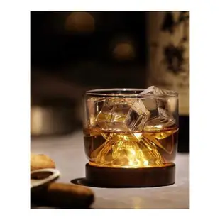 Whiskey Glass Mountain Wooden Bottom Wine Transparent Glass