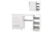 Giantex Folding Sewing Table Rolling Sewing Machine Cabinet w/Storage Shelves Craft Station Desk White