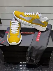 PRADA Men's America's Cup Patent Leather Patchwork Sneakers In Yellow Silver
