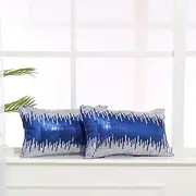[Eternal Beauty] Sequin Pillow Covers, Glitter Decorative Pillowcase for Home Decor Throw Cushion Couch Sofa Bed Living Room, 12x20 inches, Navy Blue+Silver, Set of 2
