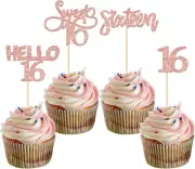 Gyufise 24 Pack 16th Birthday Cupcake Toppers Sweet 16 Cake Toppers Hello 16 Six