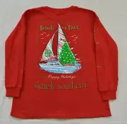 SIMPLY SOUTHERN NWT Girls Small Red Nauti or Nice Sailboat Christmas L/S T-Shirt