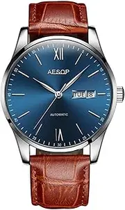 [carlien] Men Fashion Simple Automatic Mechanical Watch Ultra Thin Waterproof Leather Strap Minimalist Wristwatch