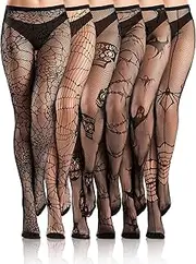 [Bencailor] 6 Pairs of Fishnet Stockings for Women High Stockings Waist Tights Mesh Leggings with Bow Pattern Gothic Tights for Halloween (M)