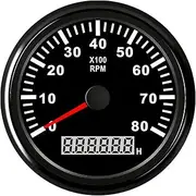 PMGMZPGPMA 85mm Car Boat Tacho Sensor Waterproof Marine Car Boat Tachometer Gauge with LCD Hourmeter Boat Tachometer 6000 8000 RPM 12V/24V Automobile Tachometer(Black 8000RPM)