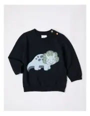 [Sprout] Dinosaur Applique Knit Jumper in Navy