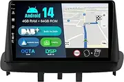 BXLIYER【Built-in DAB】 Android 14 IPS Car Stereo for Renault Megane 3 (2008-2014) GPS Navi Radio Wireless CarPlay/Android Auto - Camera + MIC - 4G+64G - 9 Inch 2 Din - Steering Wheel Fast-Boot 360-CAM