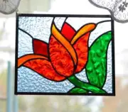Handmade One of a Kind Stained Glass Red Tulip Flower Abstract