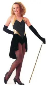 Midnight Blues Child Large Dance Costume Black Skirted Tux Leotard & Gloves New