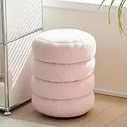 Round Vanity Stool for Makeup Room Modern Style No Installation Required (Pink)
