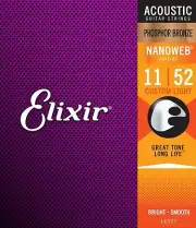 Elixir 16027 Nanoweb Phos/Bro Custom Light Acoustic Guitar Strings (11-52)