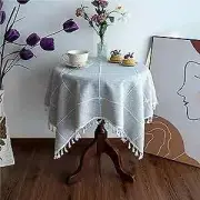 Rustic Embroidered Small Tablecloth Lattice Small Square, 24" x 24" Grey