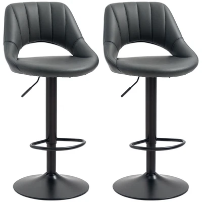 HOMCOM Barstools Set of 2 Adjustable Swivel Height Gas Lift PU Leather Chairs