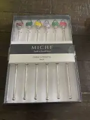 Miche DRINK STIRRERS Set of 6 - Painted Enamel Swizzle Sticks NIP