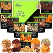 Nut Cravings Dried Fruit & Nut Gift Basket 9 Snacks in Green Box All Natural Mix