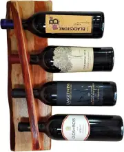 Wall Mount Wine Rack for 4 Wine Bottles - Charming & Rustic Wooden Wine Holder -