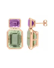 Rina Limor Rose Gold Vermeil Silver 27.96 ct. tw. Rose De Franc & Green Quartz Two Stone Earrings