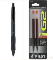 Pilot G2 Limited Metal Gel Pen .7mm Matte Black with 2 Red Ink Refills Office