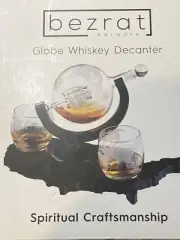 BEZRAT BARWARE WHISKY DECANTER GLASS WORLD GLOBE GOLD ETCHED SHIP SCULPTURE