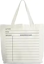 Library Book Due Date Tote Bag for Women, Library Check Out Card Themed Tote, Book Lover Gift Bag, Bookish Book Bag, Reading Shoulder Bags Gifts for Book Lovers Bookworm Librarian Teacher -49, Rustic