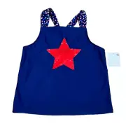 SO Girls Red, White, And Blue Tankini Swim Top, Size 16, NWT