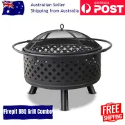 Fire Pit BBQ Charcoal Grill Combo Outdoor Cooking Portable Fireplace Black 30"