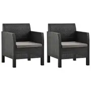 Garden Chairs with Cushions 2 pcs PP Rattan Anthracite vidaXL