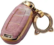 ontto Tie-dye TPU Car Key Fob Cover fit for Hyundai Santa Fe Palisade Accent Kona Nexo Veloster Elantra GT Verna i30 Smart Key Case Keyring Keychain Key Holder Accessories Pink