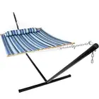 2-Person Quilted Fabric Hammock with Steel Stand - Misty Beach by Sunnydaze