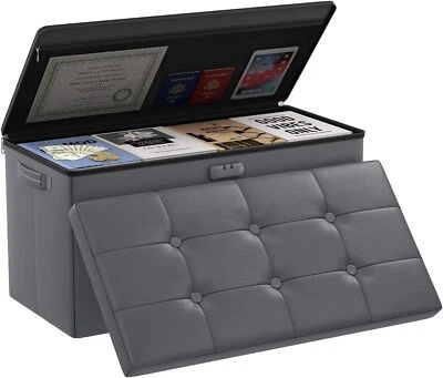 DocSafe Storage Ottoman Bench with Lock,Fireproof 30 x 15 x 15 inches, Grey