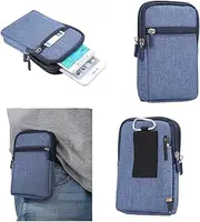 DFV mobile - Universal Multi-Functional Vertical Stripes Pouch Bag Case Zipper Closing Carabiner Compatible with Samsung Galaxy CORE Plus, SM-G350 - Blue (17 x 10.5 cm)