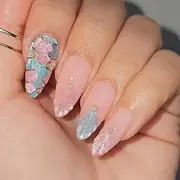 KAVI' S 24pcs French Tip Stick on Nails Three-dimensional pattern Press on Nails Rococo Fake Nails Short Almond Acrylic False Nails Jerry Glue for Women Girls Nail Art