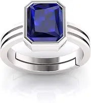 [Akshita gems] Unheated Untreatet 12.00 Carat AAA+ Quality Natural Blue Sapphire Neelam Silver Plated Adjustable Gemstone Ring for Women's and Men's {Lab - Certified}, blue sapphire original certified