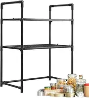 Adjustable Kitchen Shelf Over the Microwave Shelf - Storage Rack with Hooks, Robust Kitchen Utensil and Cutlery Organiser, Practical for More Space and Order